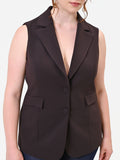 Gilet Curvy in tessuto tecnico marrone moro con revers