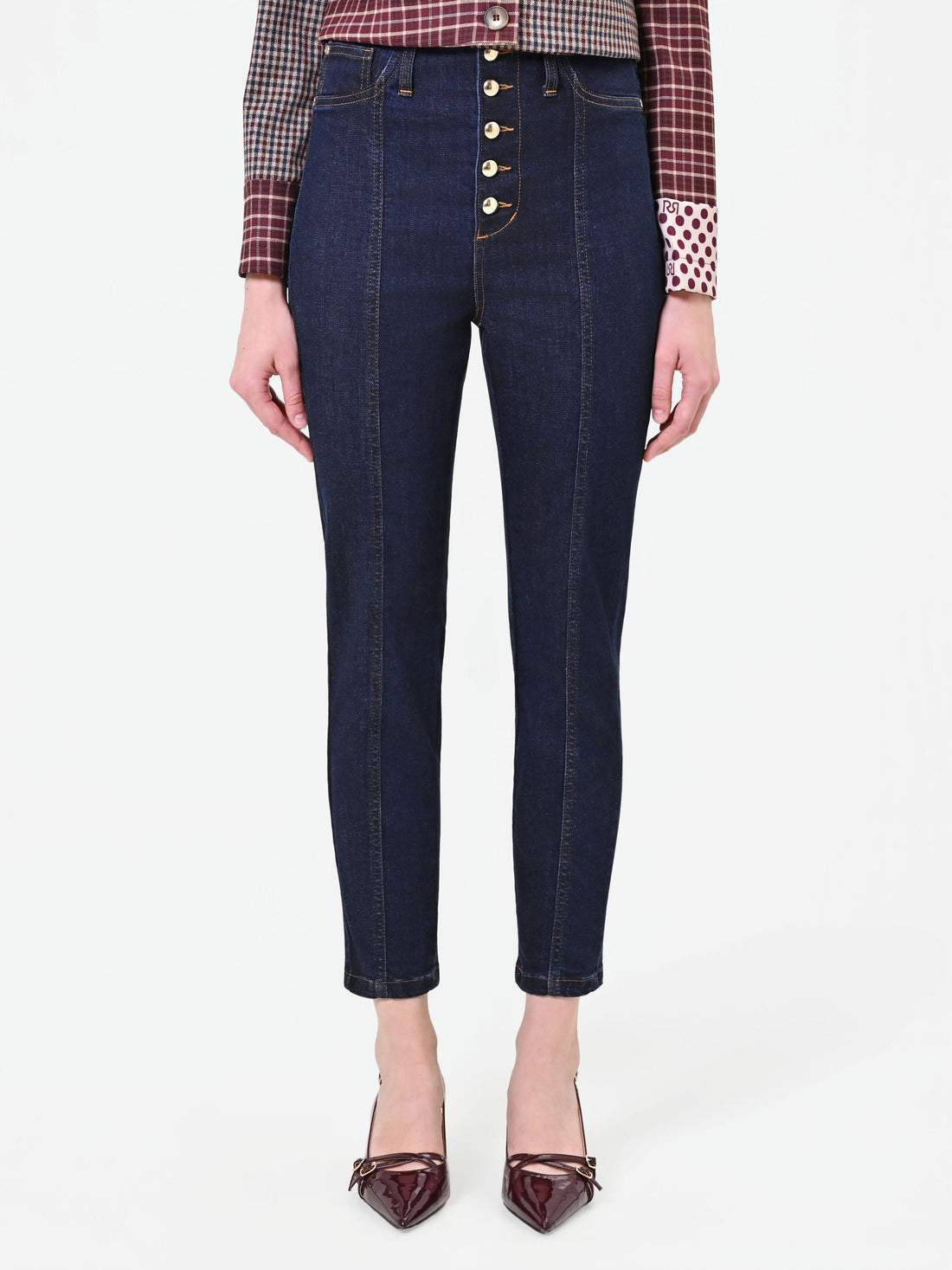 Jeans blu navy a vita alta con bottoni