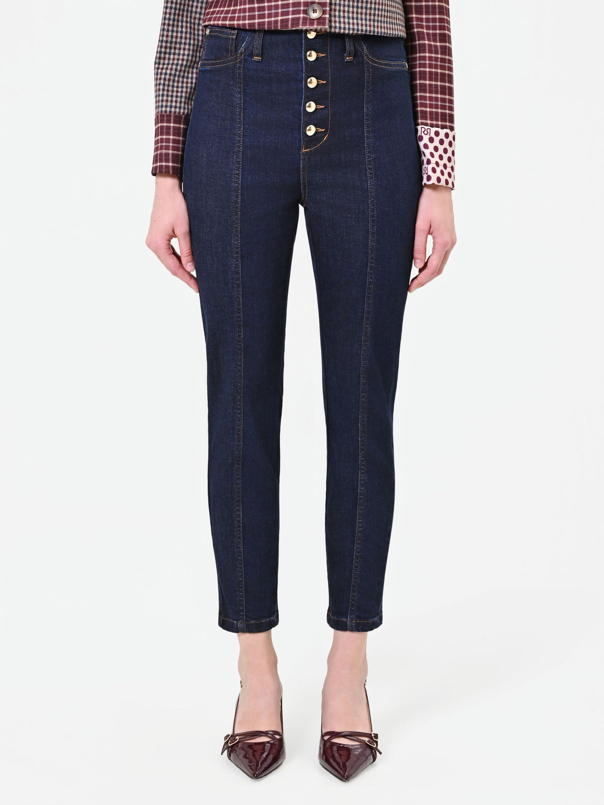 Jeans blu navy a vita alta con bottoni