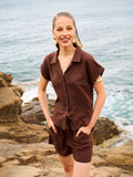 Camicia Boxy Marrone Cioccolato in Lino Cotone