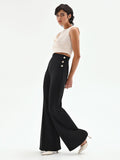 Pantalone Palazzo Vita Alta Nero con Bottoni