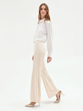 Pantalone a palazzo in raso beige chiaro