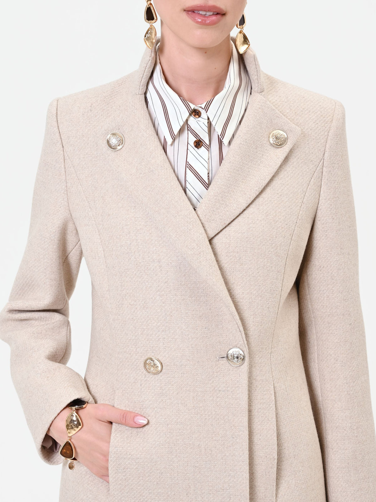 Cappotto doppiopetto tortora beige misto lana