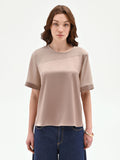 Blusa bimateriale tortora beige