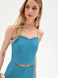 Top bustier blu ottanio con scollo a cuore