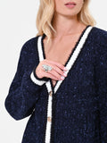 Cardigan in maglia blu navy con profili a contrasto