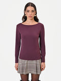 Maglia in viscosa bordeaux con scollo a barchetta