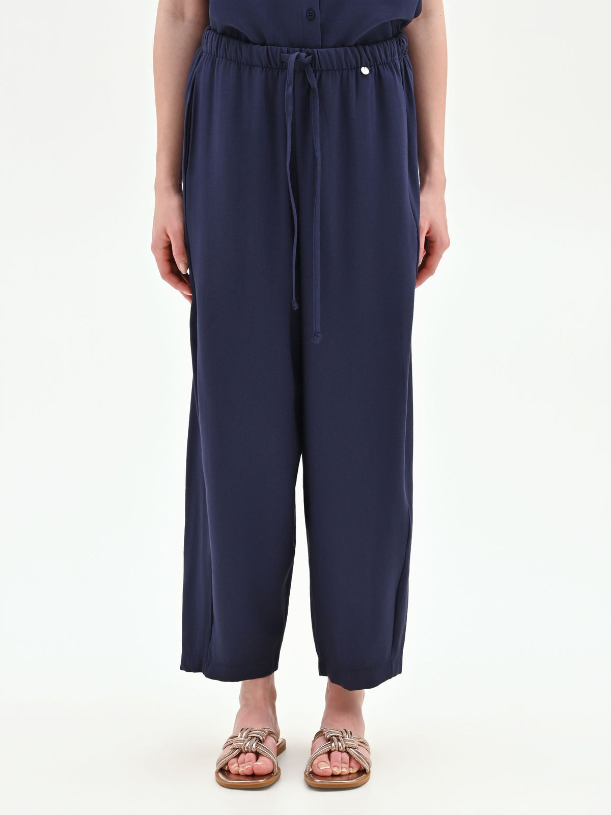 Pantalone blu navy fluido con coulisse