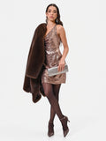 Abito corto bronzo in paillettes allover