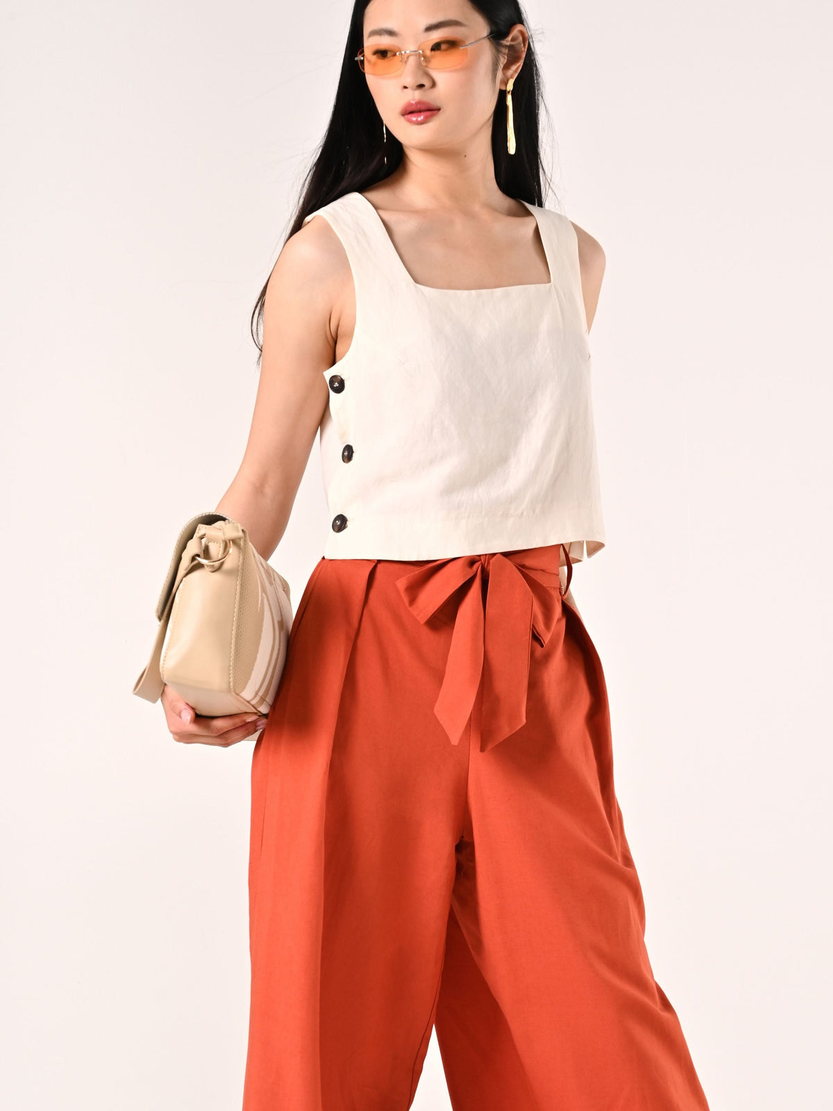 Crop Top in Lino Viscosa Bianco