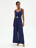 Tuta blu navy in cadi con pantalone palazzo