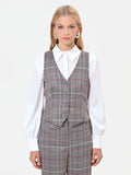 Gilet principe di galles tortora beige in poliviscosa
