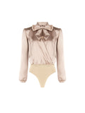 Blusa tortora beige in raso con fusciacca