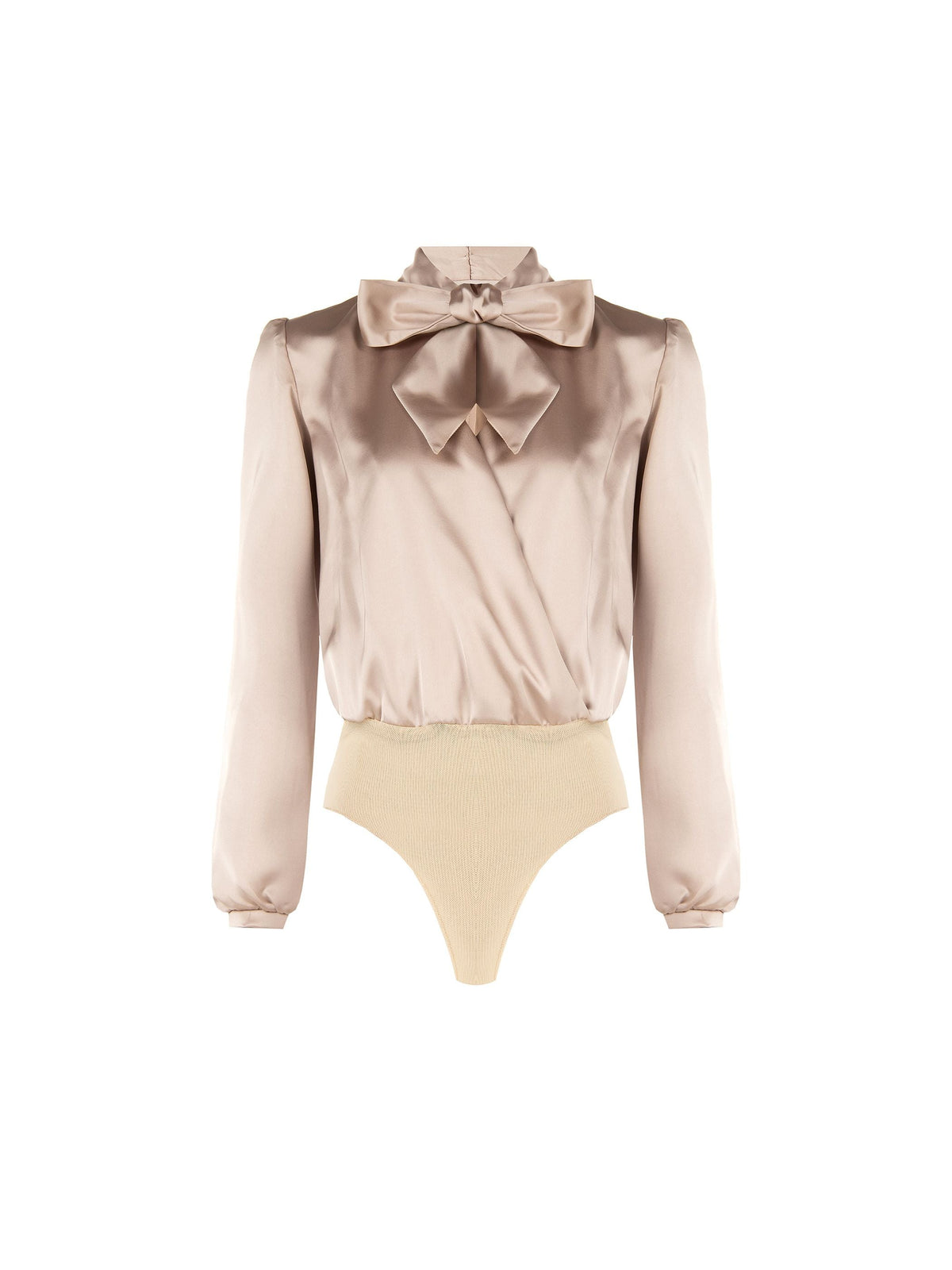 Blusa tortora beige in raso con fusciacca