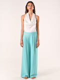 Pantaloni Ampi Verde Acqua in Misto Viscosa effetto Crinkle