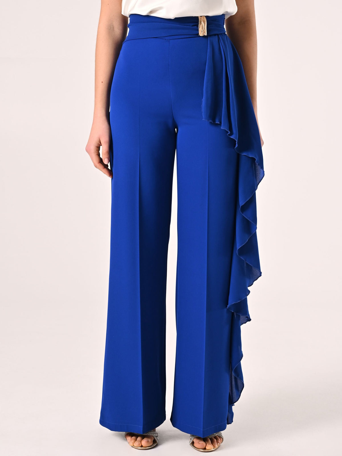 Pantaloni Ampi Blu Cina con decoro Gioiello