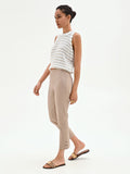 Pantalone cropped tortora beige con spacchi in raso di cotone