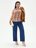 Pantalone Curvy blu brillante a vita alta in tessuto tecnico