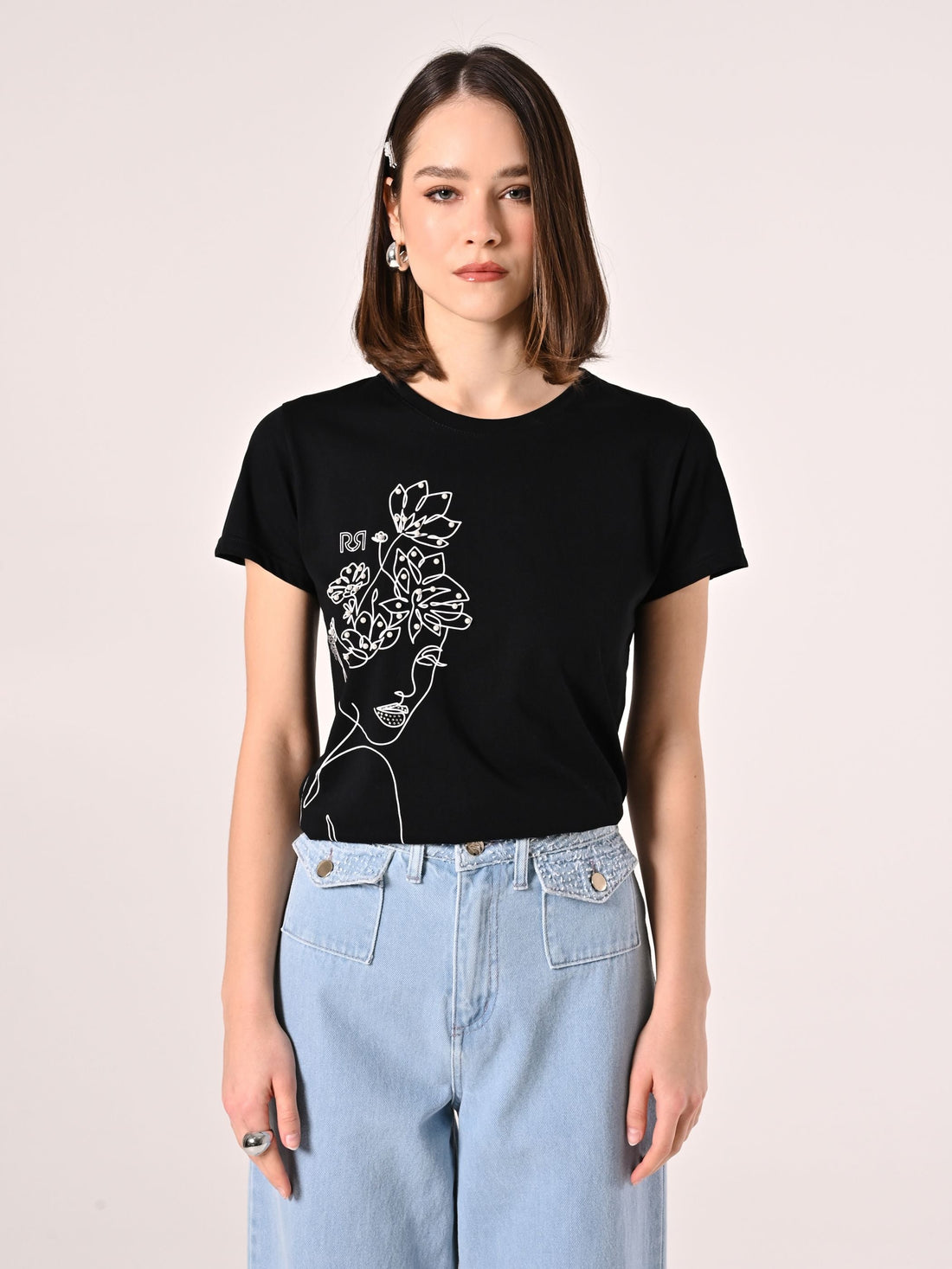 T-Shirt bianca in Cotone con Perle