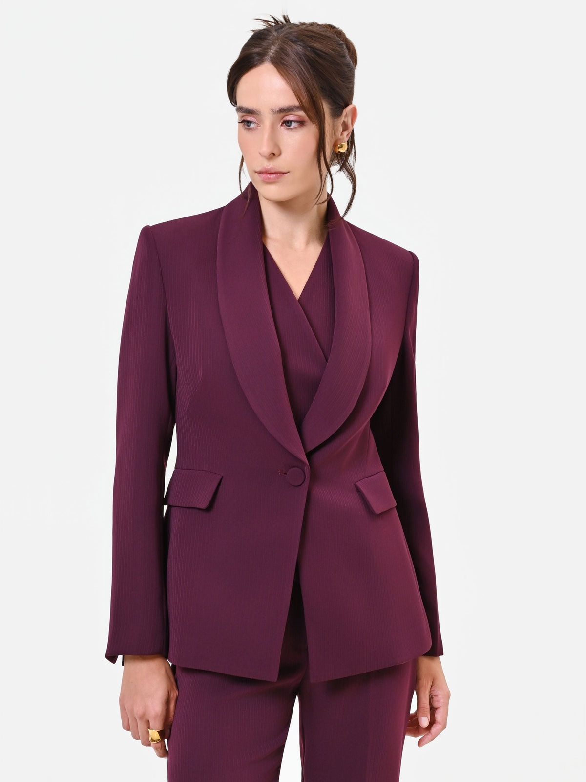 Giacca Studio monopetto gessata in crepe bordeaux rosso