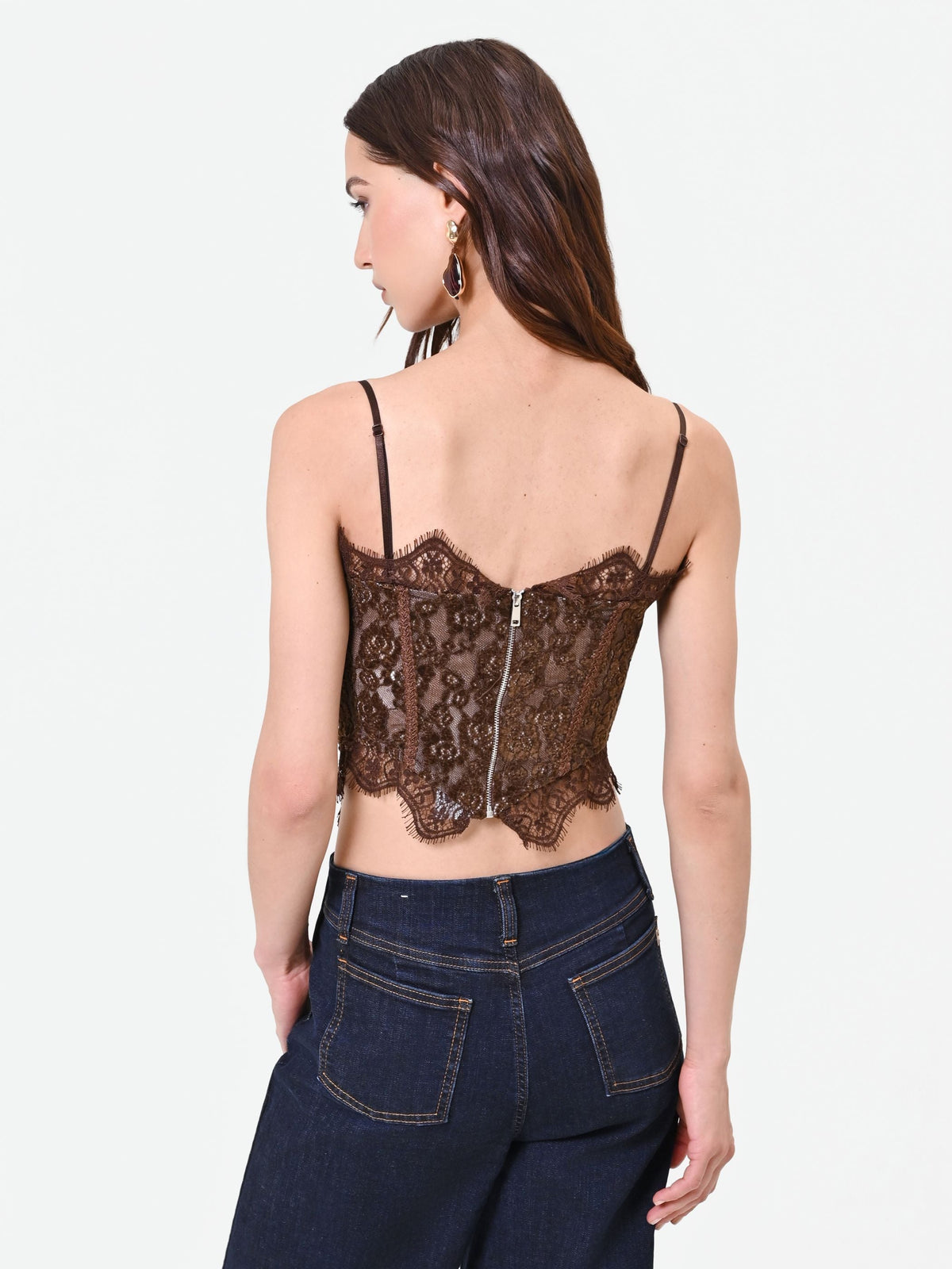 Top bustier cioccolato in pizzo floreale