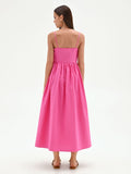 Abito midi fucsia con gonna ampia