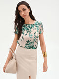 Blusa verde con stampa floreale all-over