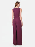 Tuta elegante bordeaux con drappeggio asimmetrico