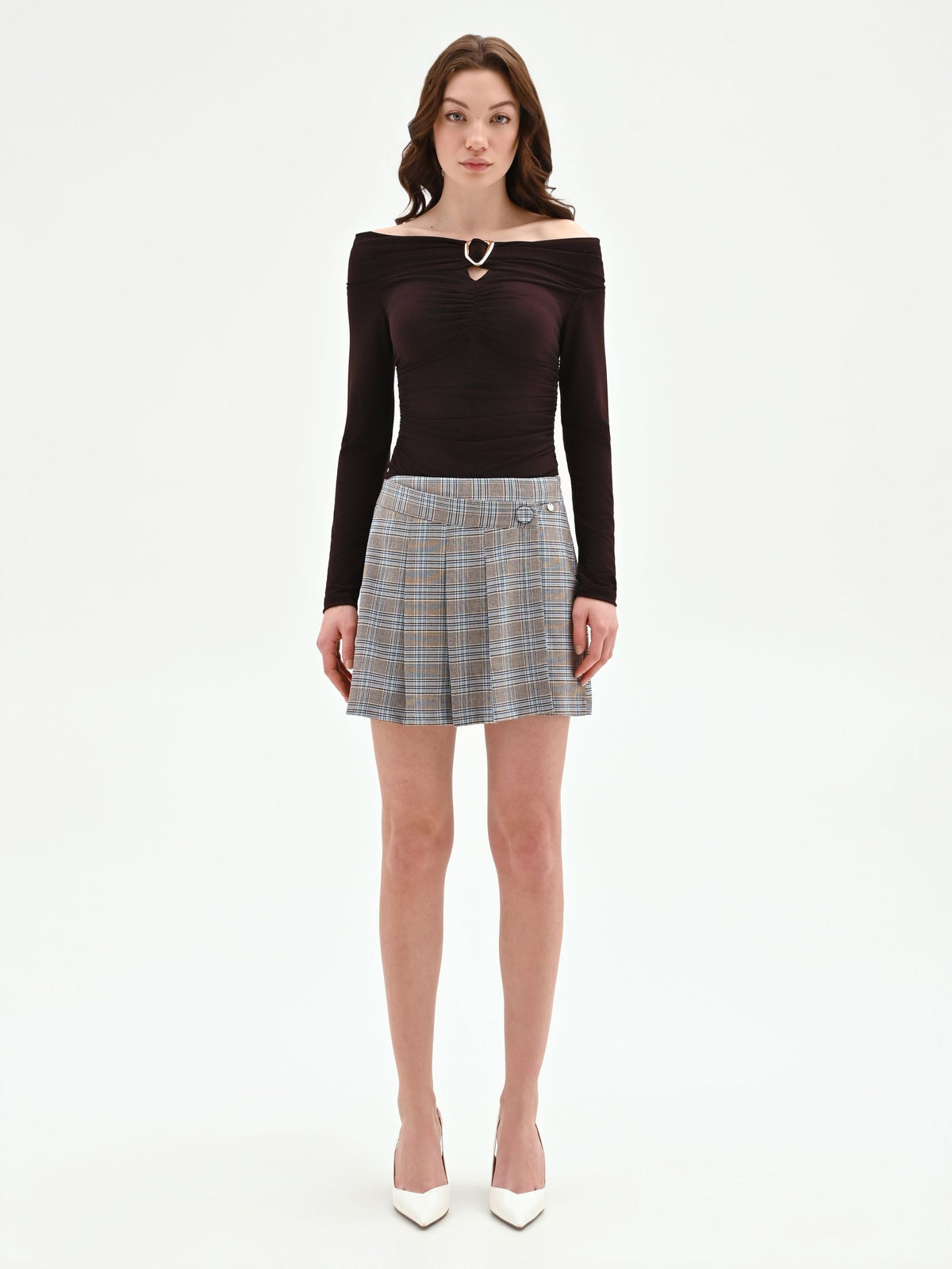 Pantalone azzurro con fantasia check