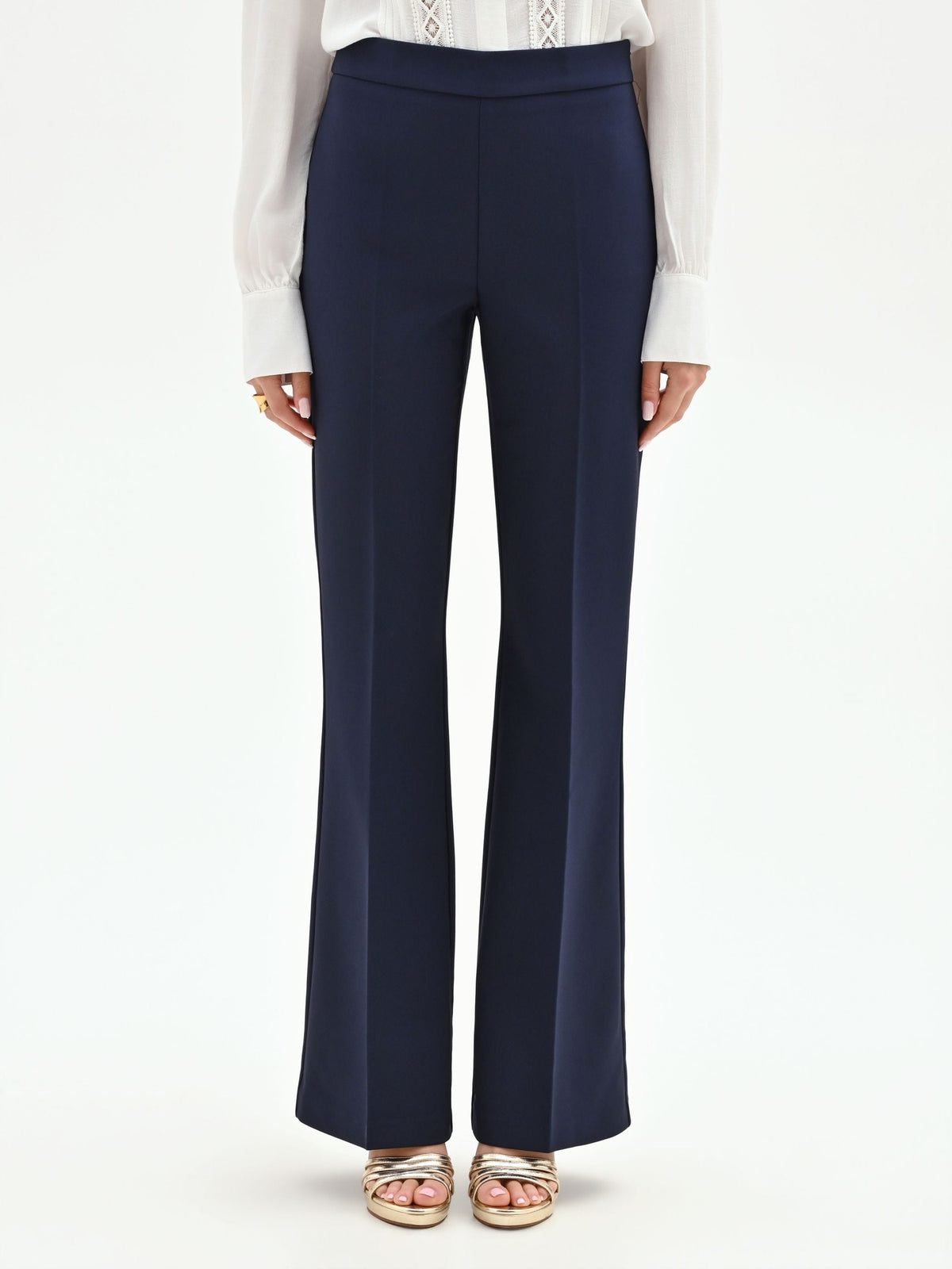 Pantaloni a zampa blu in tessuto tecnico