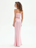 Gonna lunga rosa pastello in raso