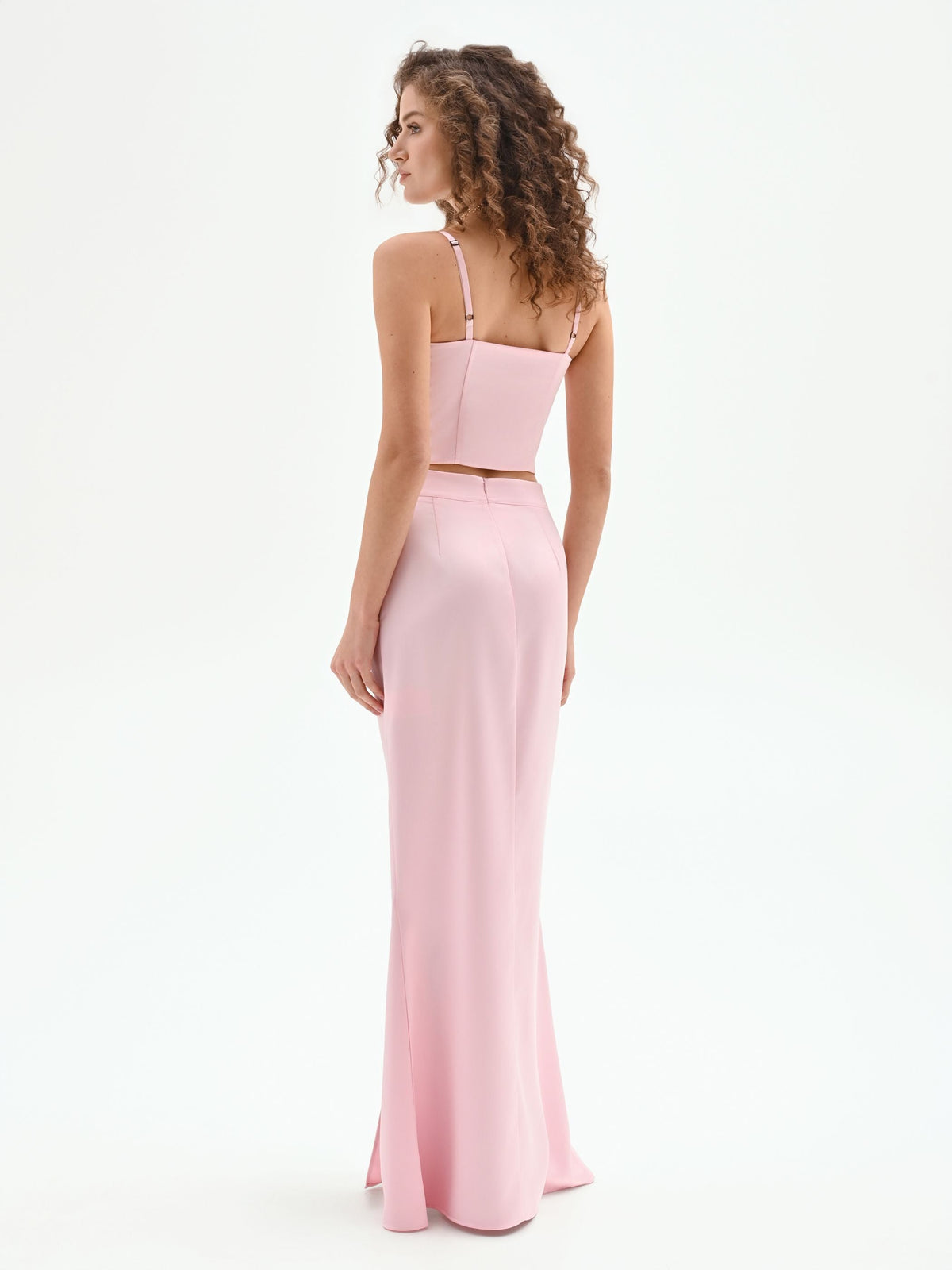 Gonna lunga rosa pastello in raso