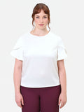 Blusa Curvy bianca in raso con maniche a petalo