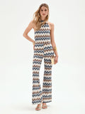Pantalone azzurro con motivo chevron