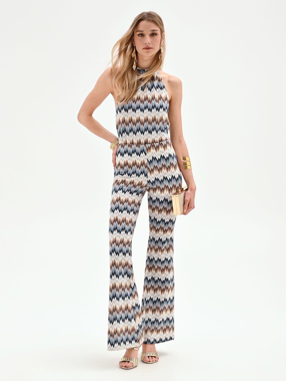 Pantalone azzurro con motivo chevron