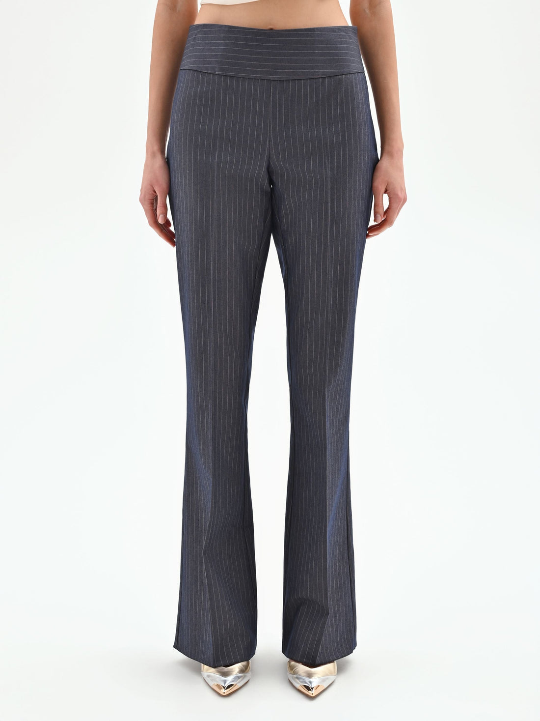 Pantalone gessato blu mid flared