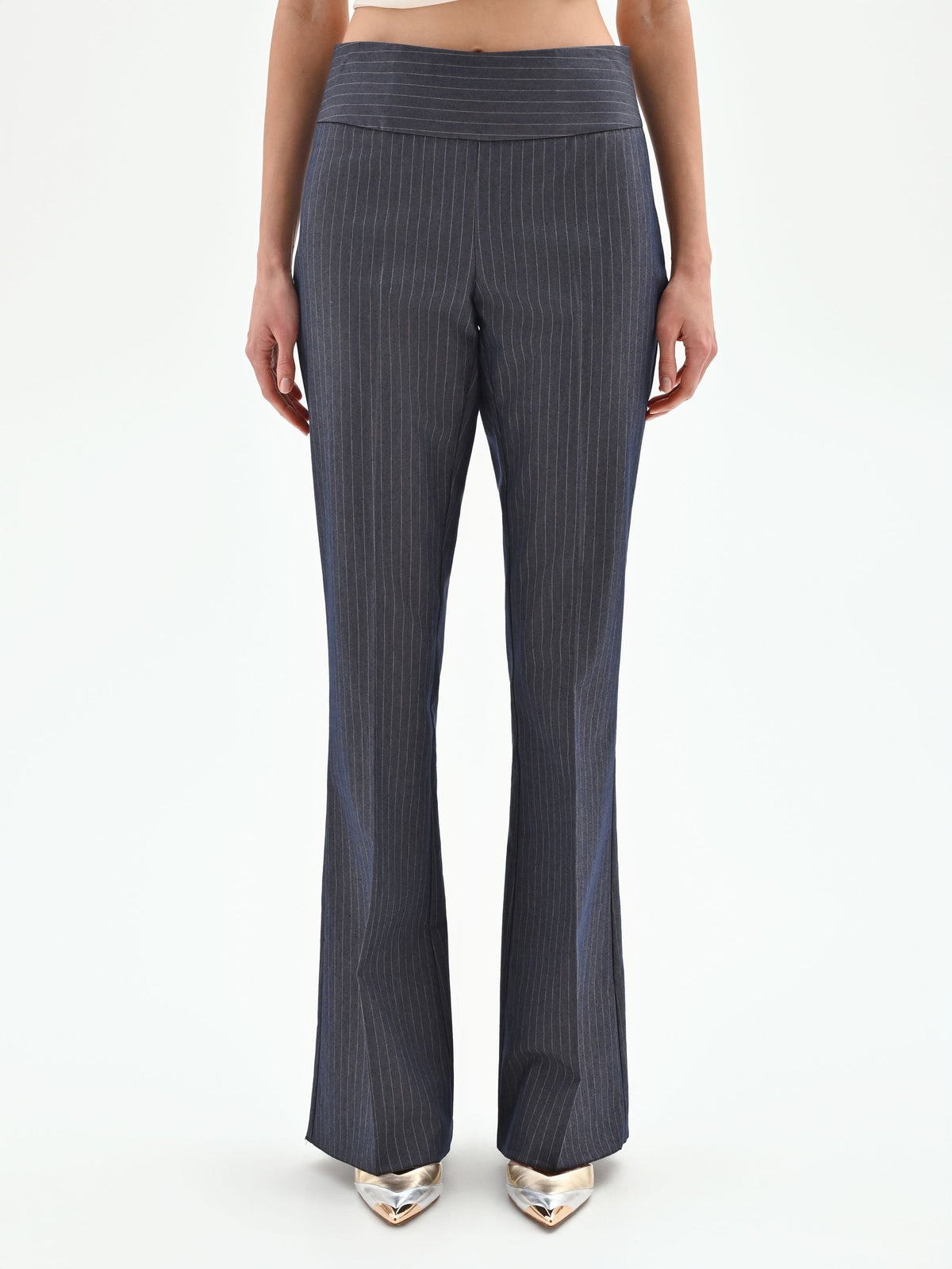 Pantalone gessato blu mid flared