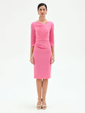 Abito tubino rosa con drappeggio asimmetrico
