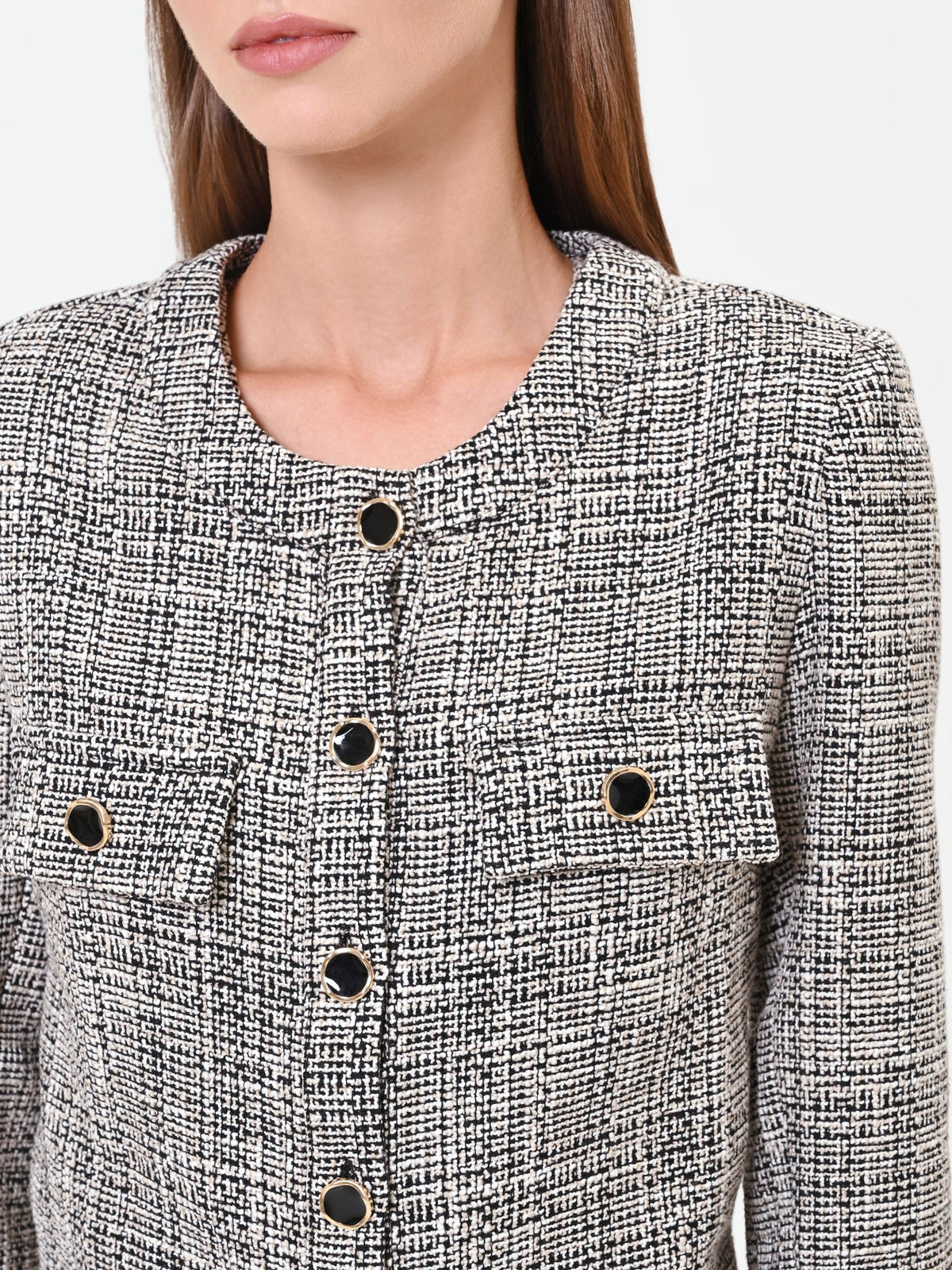 Giacca cropped grigia effetto bouclé