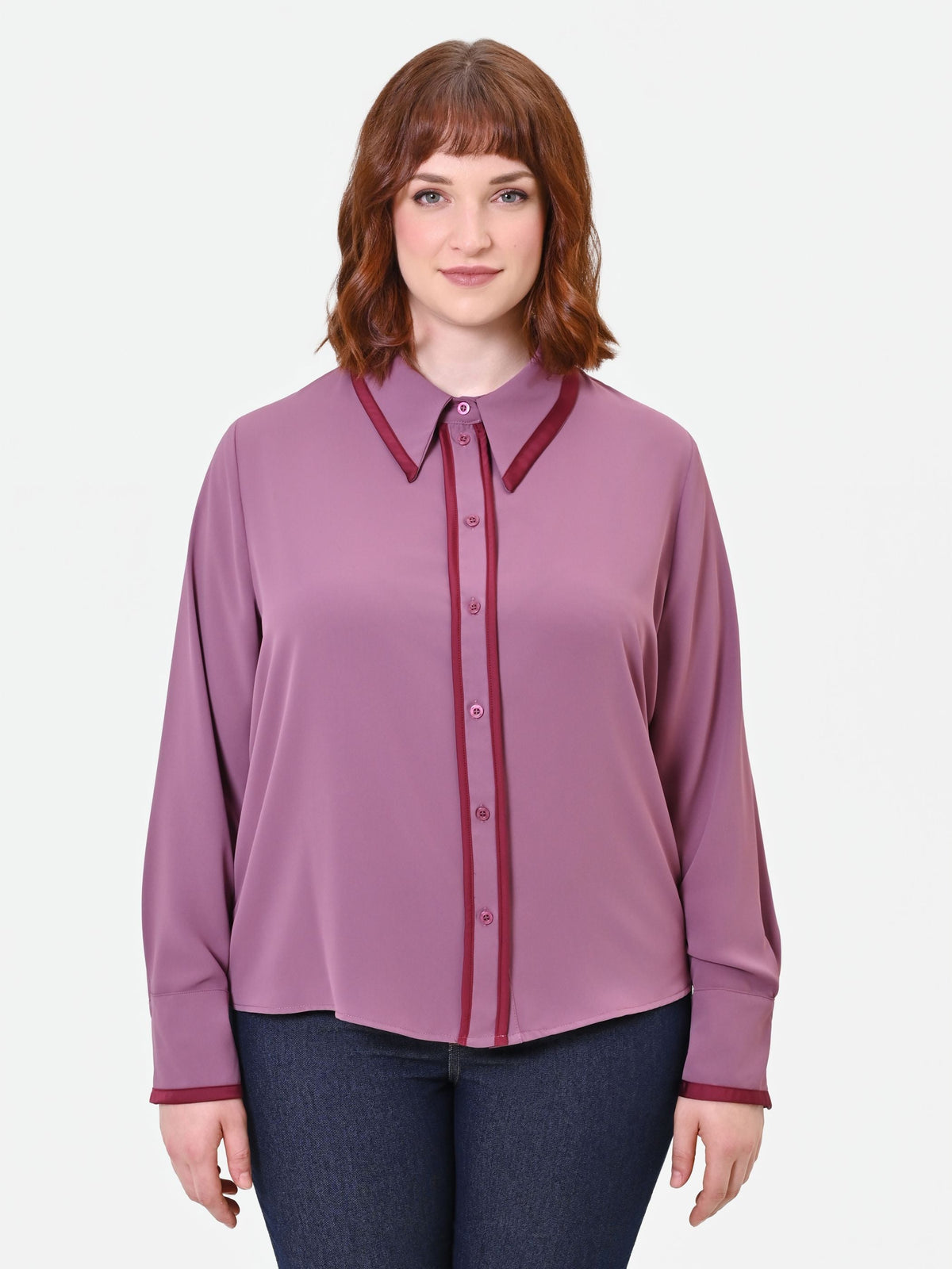 Camicia  Curvy in raso rosa antico con profili a contrasto