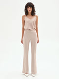 Pantalone a zampa tortora beige in scuba crèpe