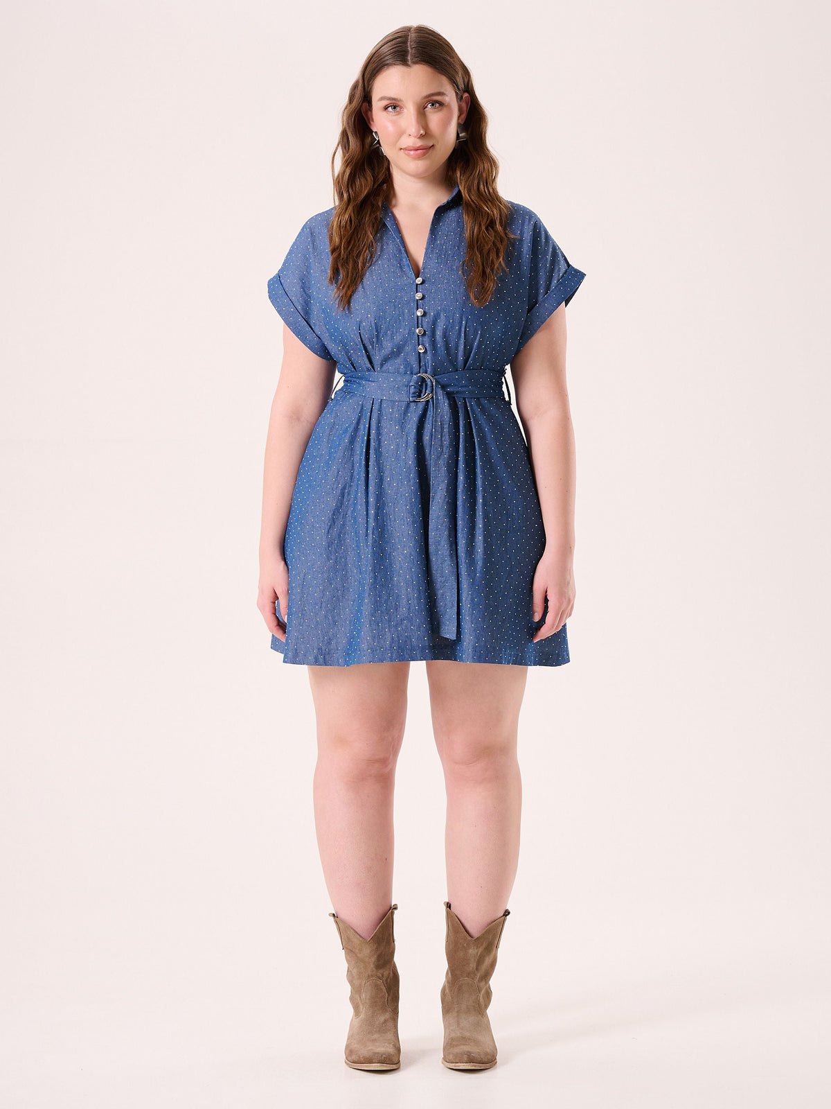 Abito Curvy in Chambray con Strass