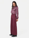 Jeans wide leg in cotone bordeaux con cintura