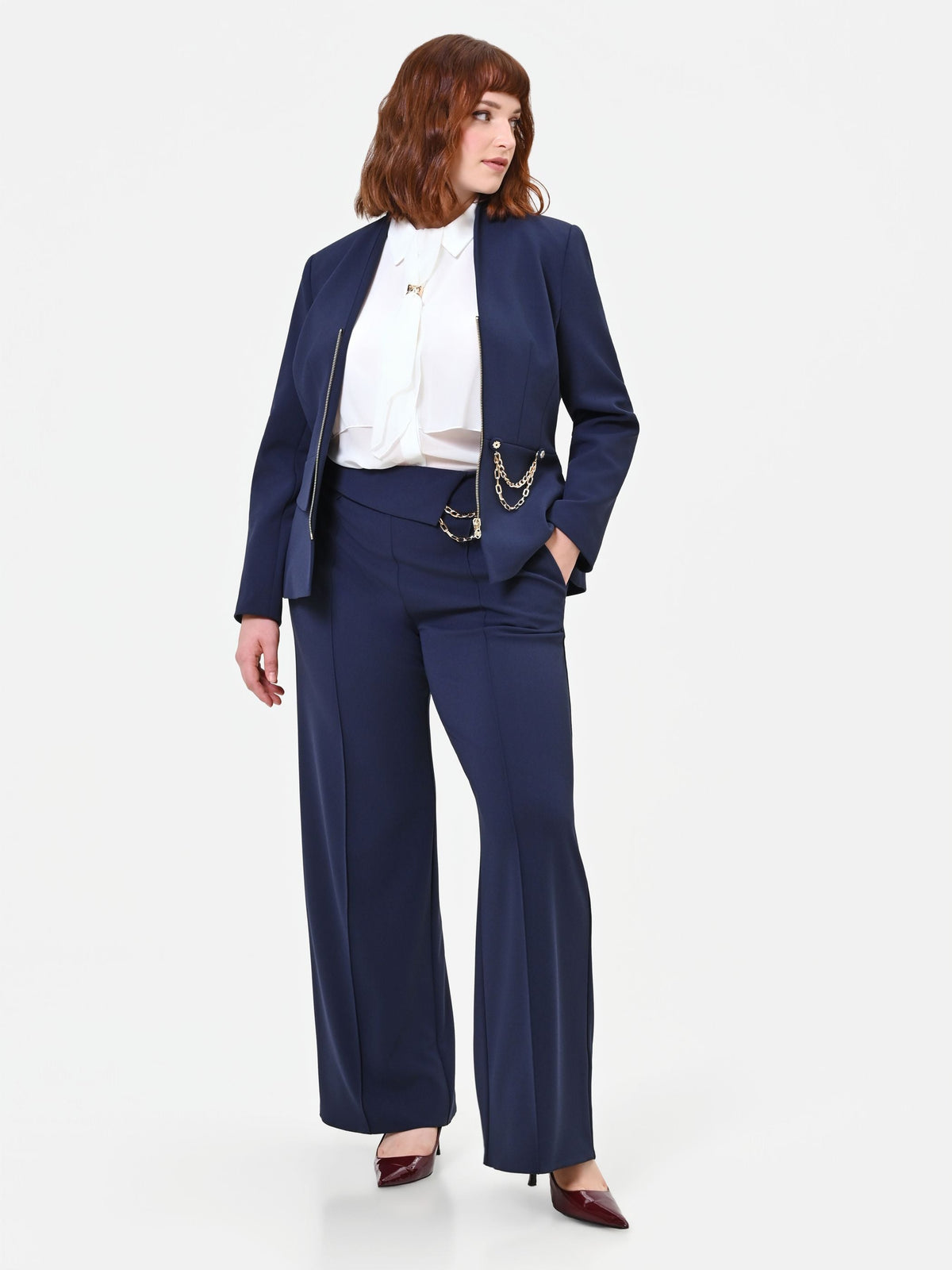 Pantalone palazzo Curvy blu navy con catena