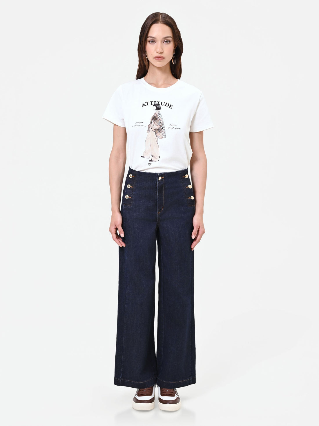 Jeans blu navy a palazzo con bottoni stile marina