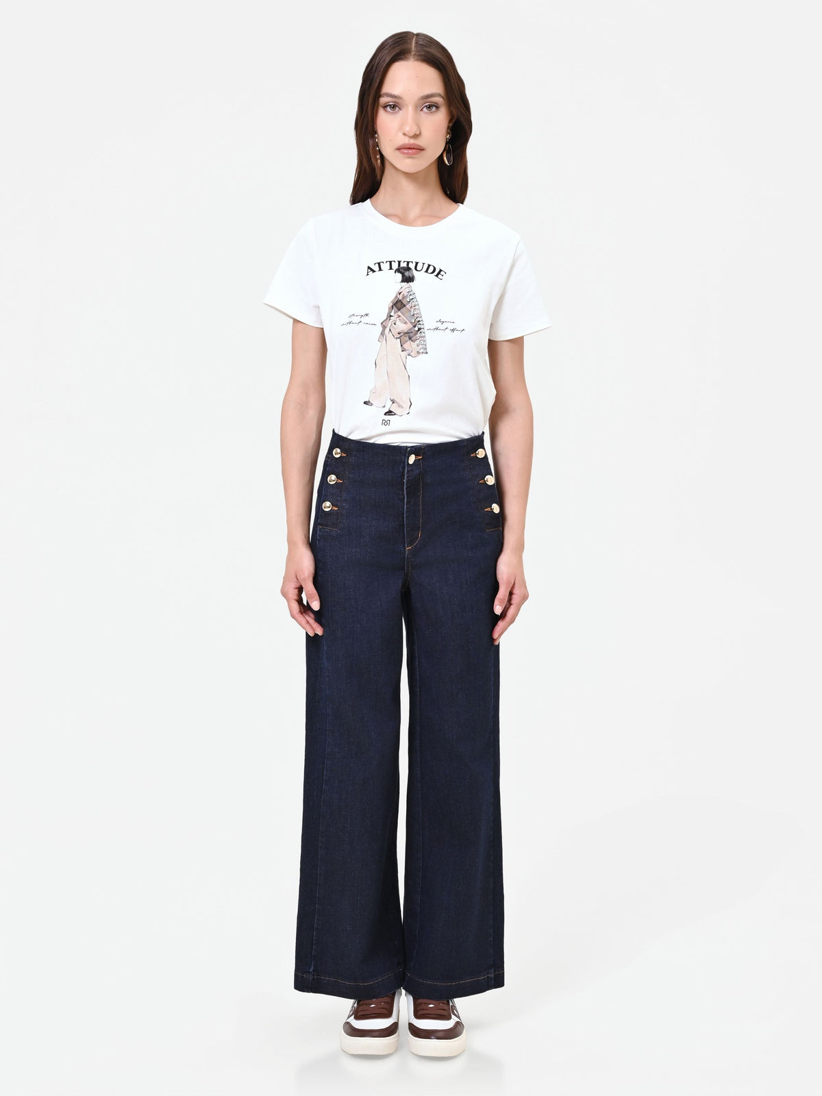 Jeans blu navy a palazzo con bottoni stile marina