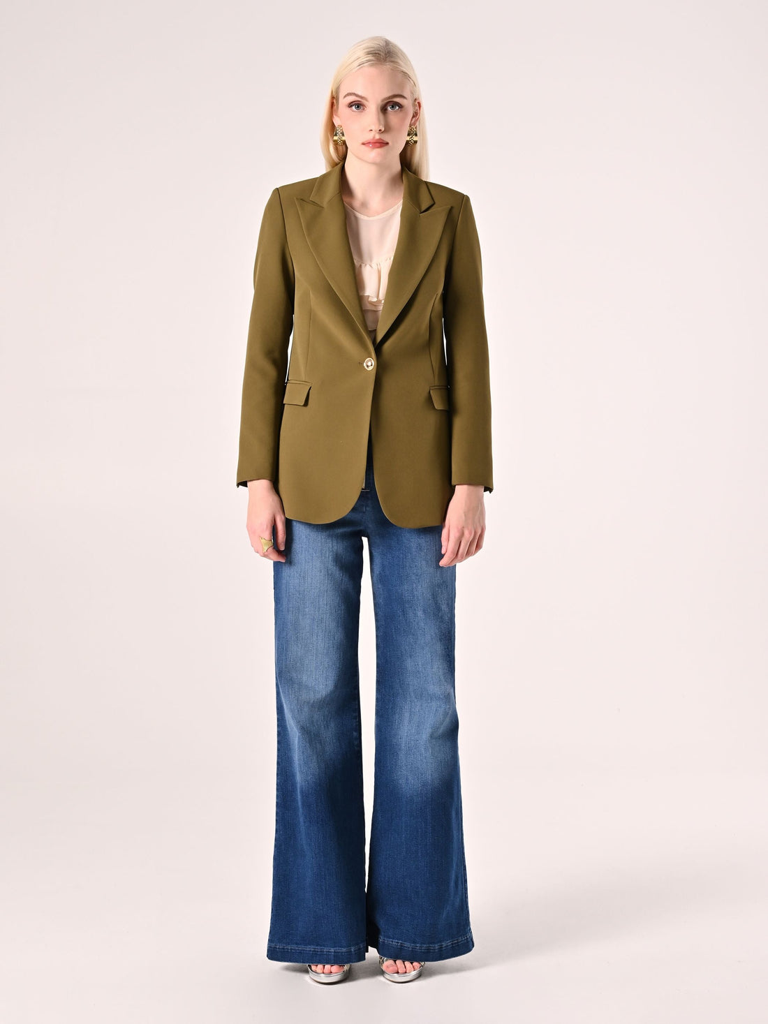 Giacca Monopetto con Bottoni Dorati Verde Militare