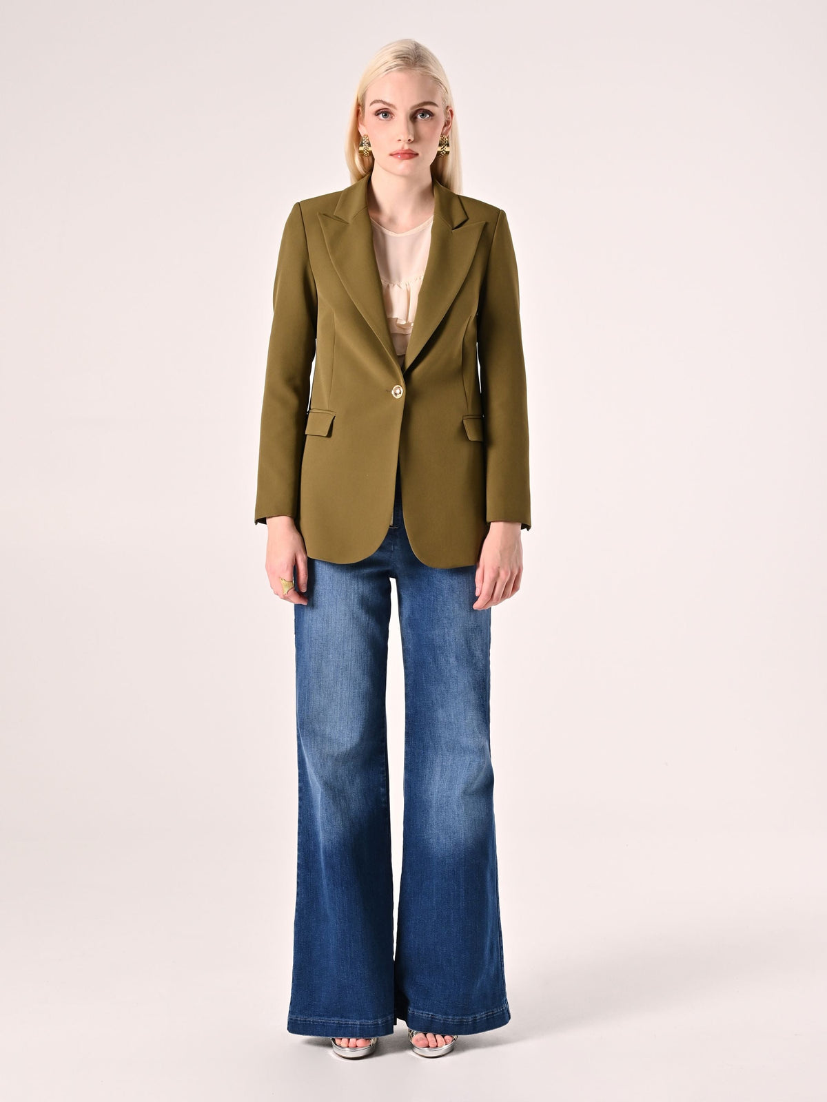 Giacca Monopetto con Bottoni Dorati Verde Militare
