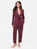 Pantalone cropped gessato rosso bordeaux