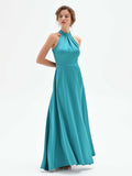 Abito lungo atelier verde smeraldo in raso con scollo all'americana